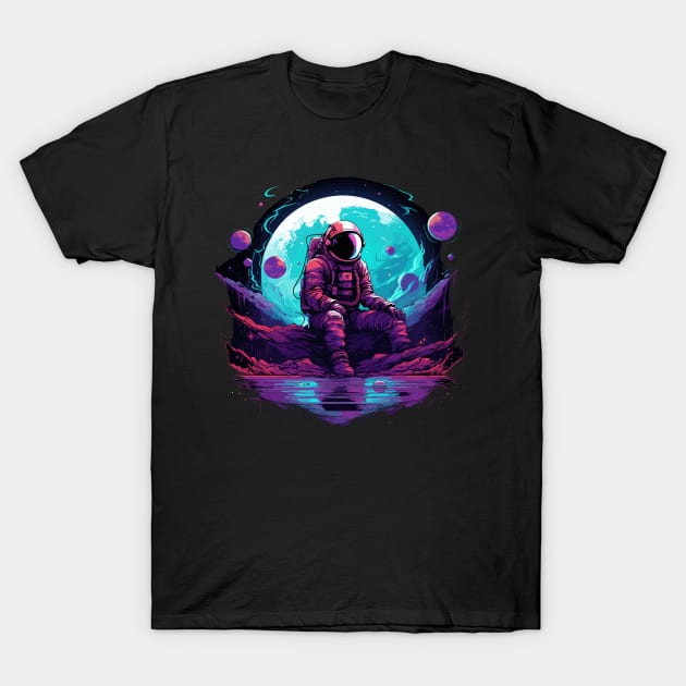 astronaut sitting on a planet T-Shirt by legend